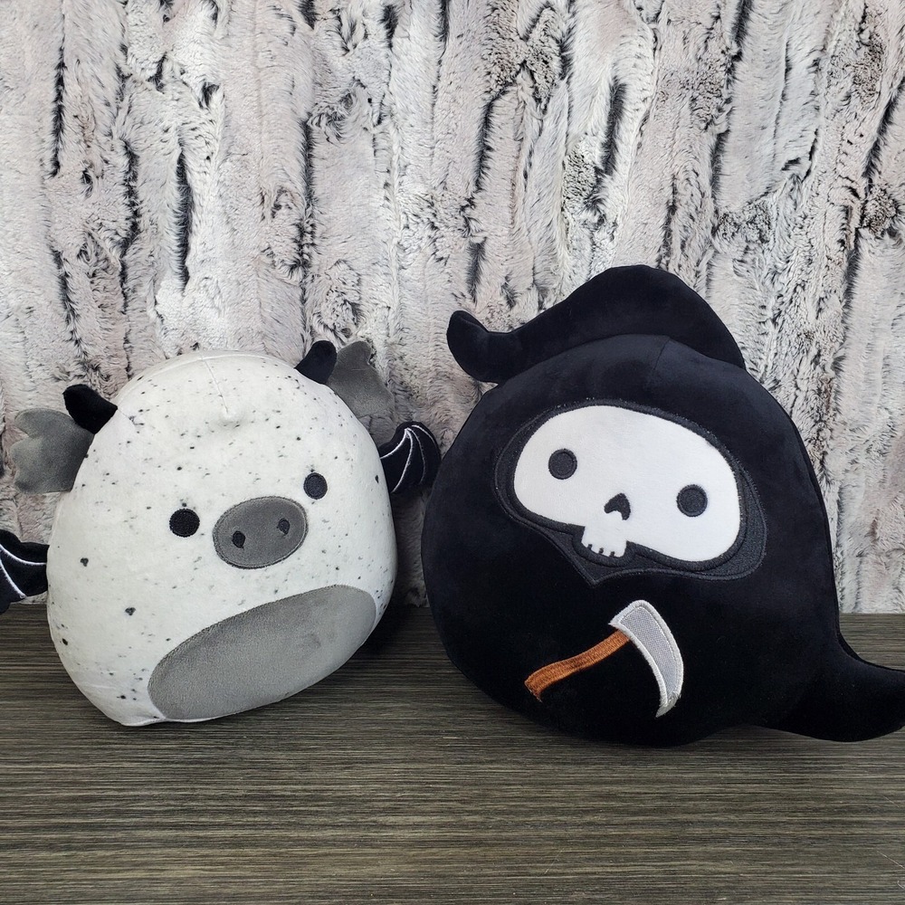 EUC - UNBRANDED Squishy 10" Grim Reaper And Gray 8"‎ Halloween Bat Plush Pillows